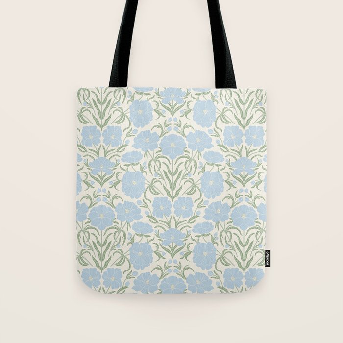 Retro boho flowers - light blue peonies -pastel floral block print Tote Bag Gallery Image 1