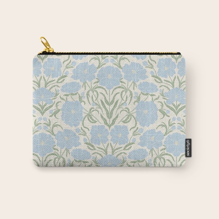 Retro boho flowers - light blue peonies -pastel floral block print Carry All Pouch Gallery Image 1