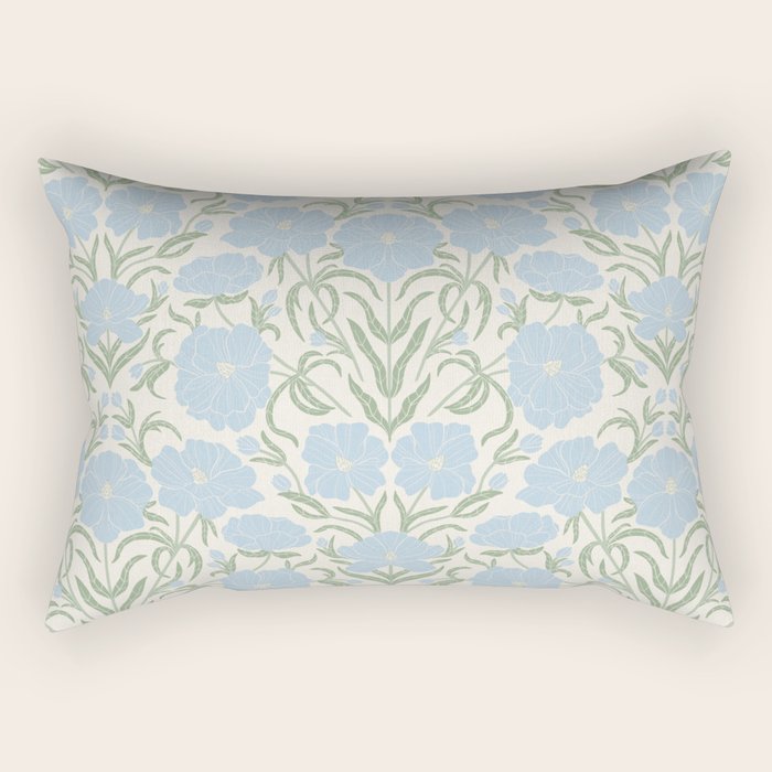 Retro boho flowers - light blue peonies -pastel floral block print Rectangular Pillow Gallery Image 1