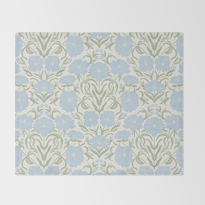 Retro boho flowers - light blue peonies -pastel floral block print Throw Blanket Gallery Image 2