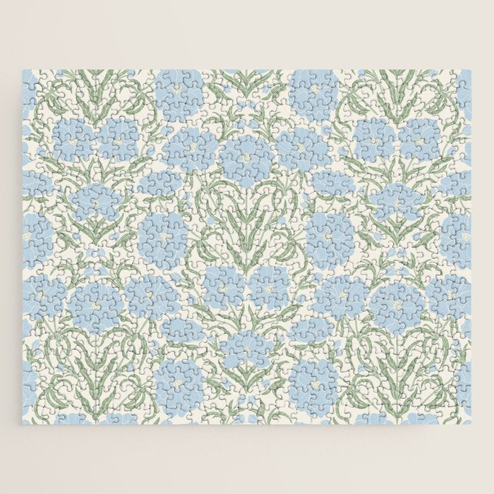 Retro boho flowers - light blue peonies -pastel floral block print Jigsaw Puzzle Gallery Image 1