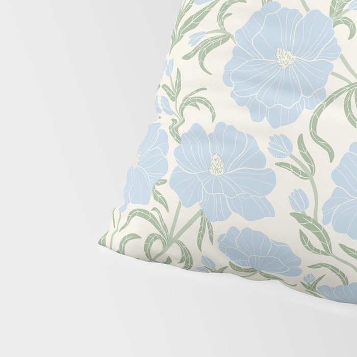 Retro boho flowers - light blue peonies -pastel floral block print Pillow Sham Gallery Image 4