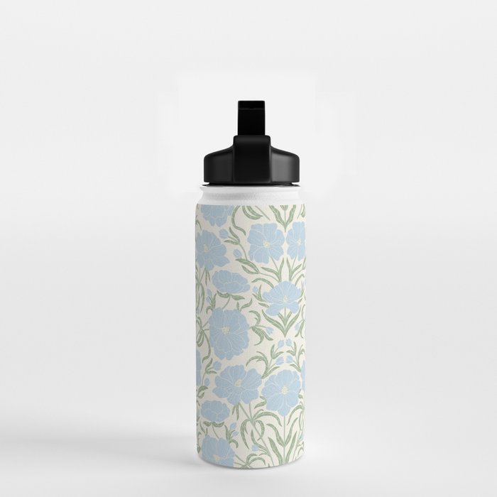 Retro boho flowers - light blue peonies -pastel floral block print Water Bottle Gallery Image 2
