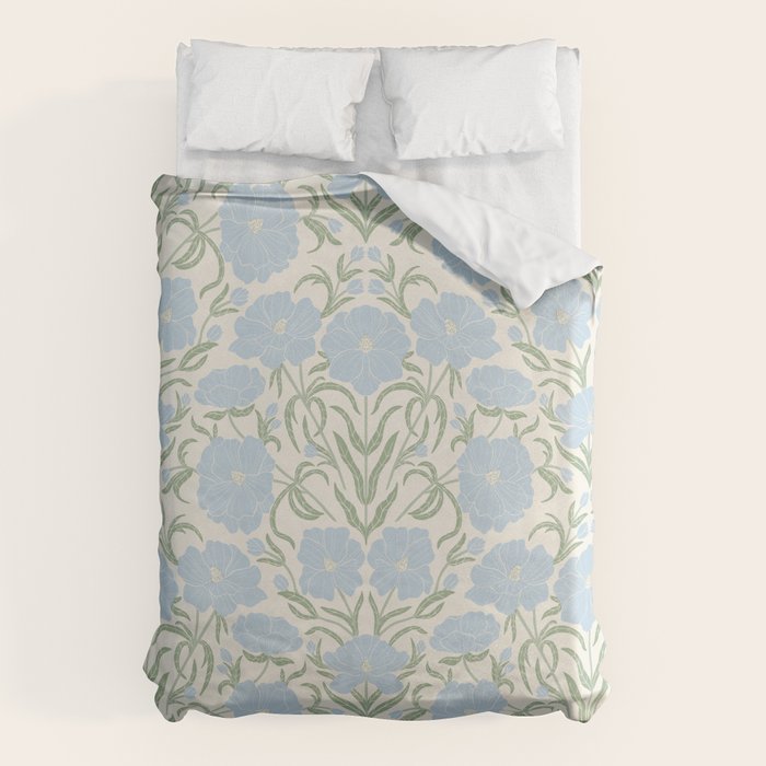 Retro boho flowers - light blue peonies -pastel floral block print Duvet Cover Gallery Image 1
