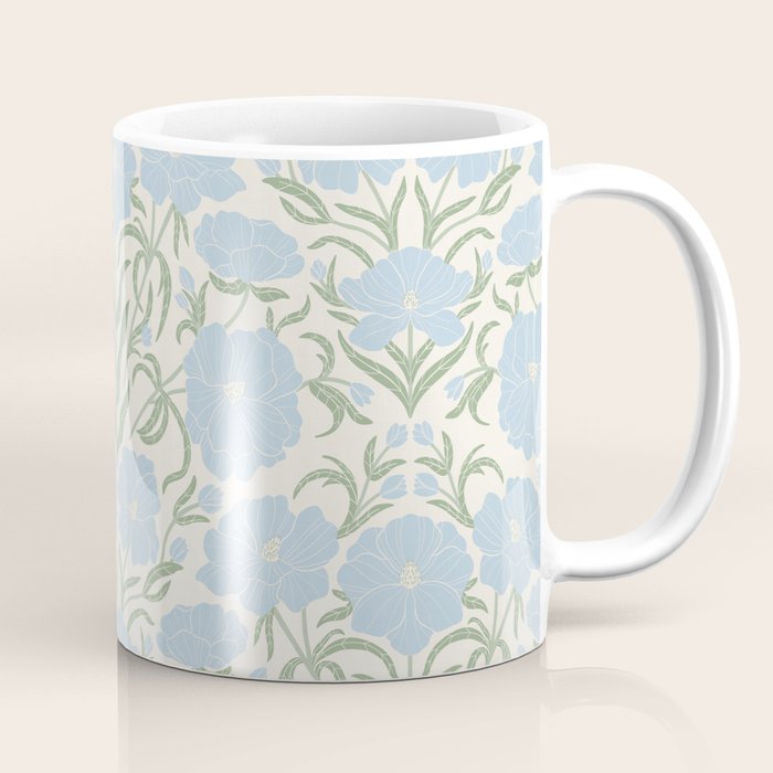 Retro boho flowers - light blue peonies -pastel floral block print Coffee Mug Gallery Image 1