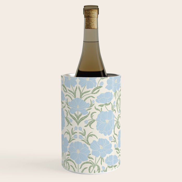Retro boho flowers - light blue peonies -pastel floral block print Wine Chiller Gallery Image 2