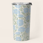 Retro boho flowers - light blue peonies -pastel floral block print Travel Mug Gallery Image 2