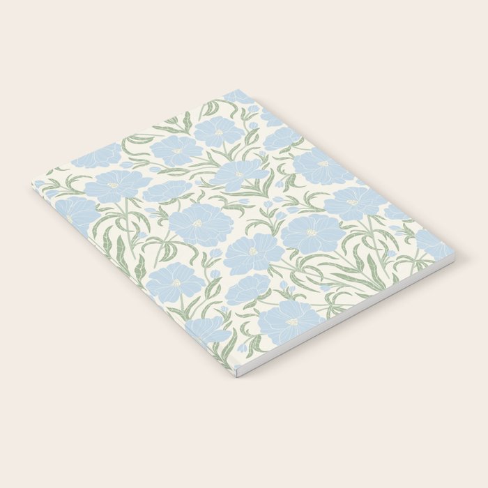 Retro boho flowers - light blue peonies -pastel floral block print Notebook Gallery Image 2