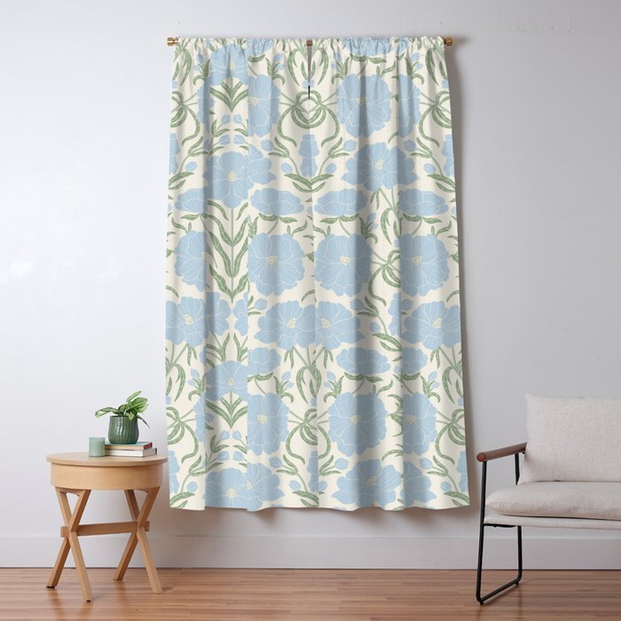 Retro boho flowers - light blue peonies -pastel floral block print Window Curtain Gallery Image 5