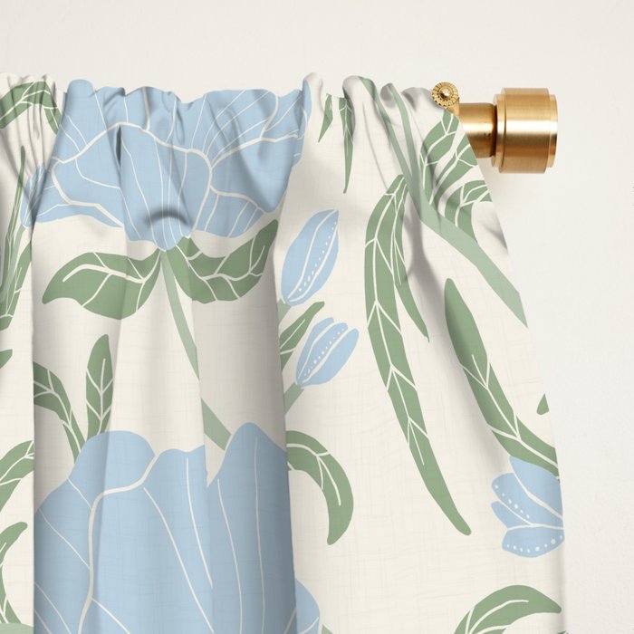 Retro boho flowers - light blue peonies -pastel floral block print Window Curtain Gallery Image 2