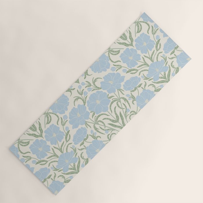 Retro boho flowers - light blue peonies -pastel floral block print Yoga Mat Gallery Image 1