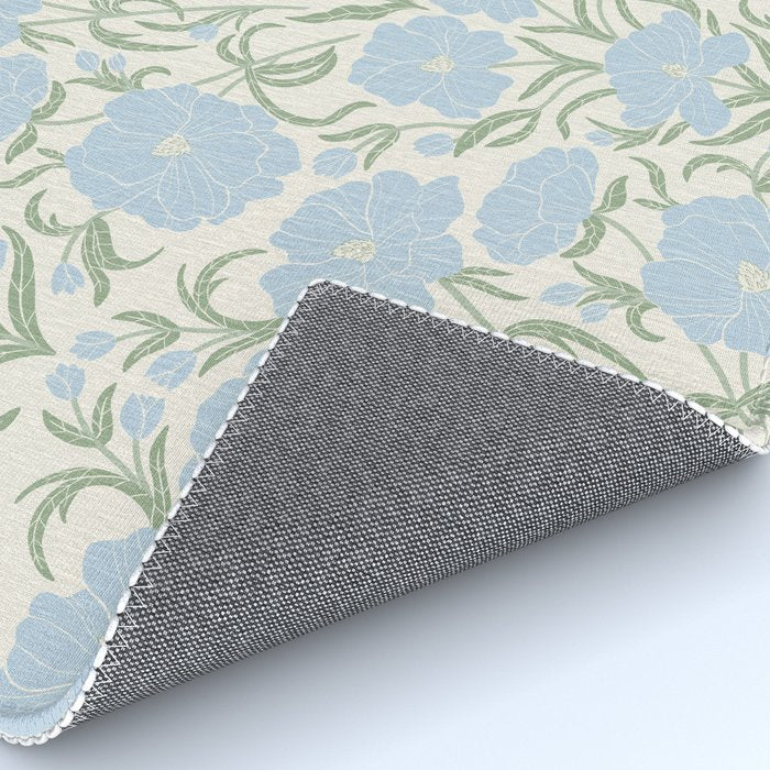 Retro boho flowers - light blue peonies -pastel floral block print Rug Gallery Image 4