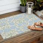 Retro boho flowers - light blue peonies -pastel floral block print Outdoor Rug Gallery Image 2