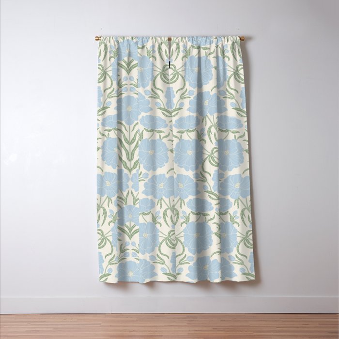 Retro boho flowers - light blue peonies -pastel floral block print Window Curtain Gallery Image 3
