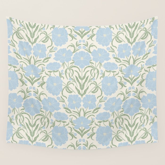 Retro boho flowers - light blue peonies -pastel floral block print Wall Tapestry Gallery Image 4