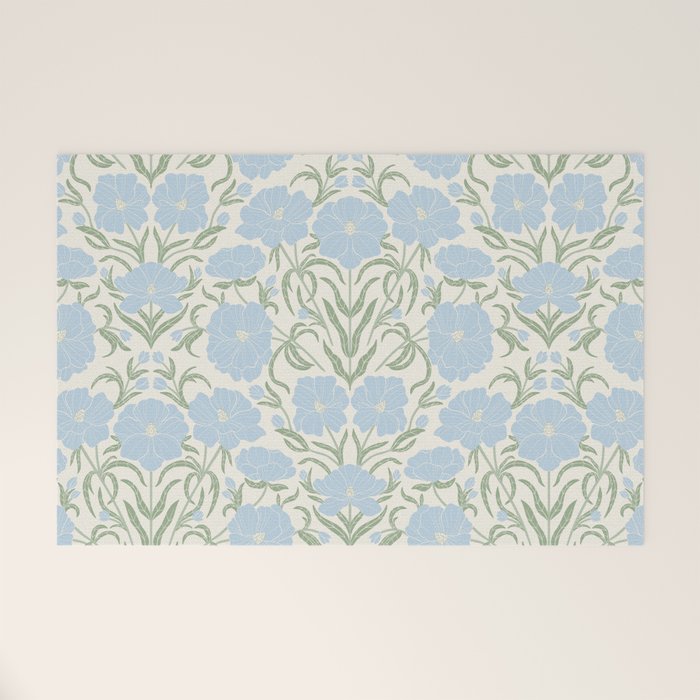 Retro boho flowers - light blue peonies -pastel floral block print Welcome Mat Gallery Image 1