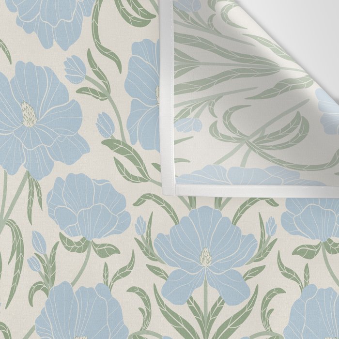 Retro boho flowers - light blue peonies -pastel floral block print Wall Tapestry Gallery Image 3