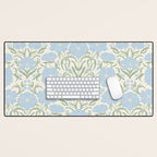 Retro boho flowers - light blue peonies -pastel floral block print Desk Mat Gallery Image 1