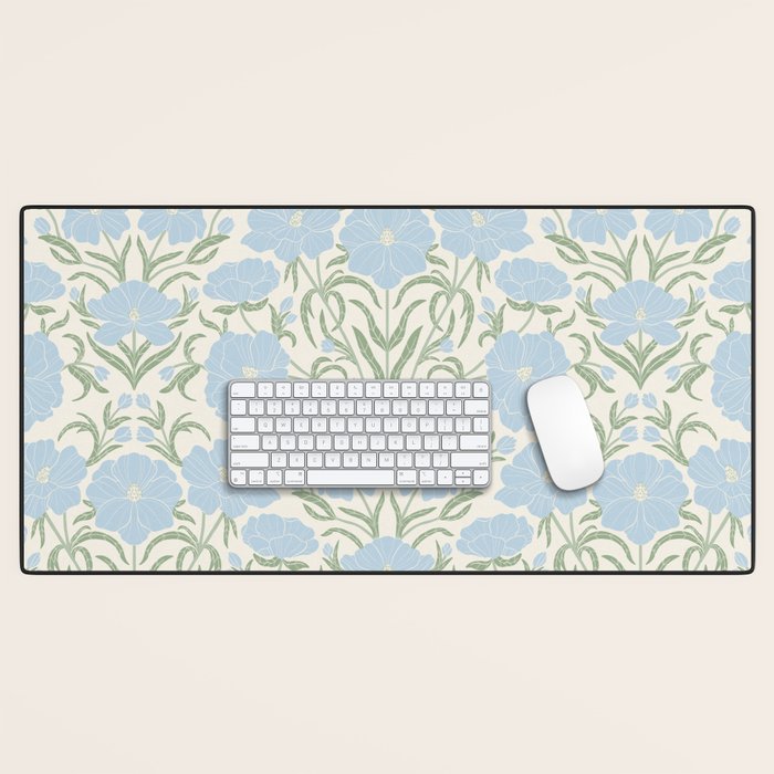 Retro boho flowers - light blue peonies -pastel floral block print Desk Mat Gallery Image 1