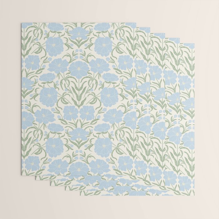 Retro boho flowers - light blue peonies -pastel floral block print Wrapping Paper Gallery Image 3