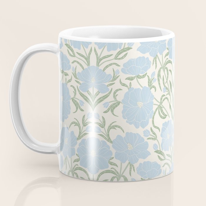 Retro boho flowers - light blue peonies -pastel floral block print Coffee Mug Gallery Image 3