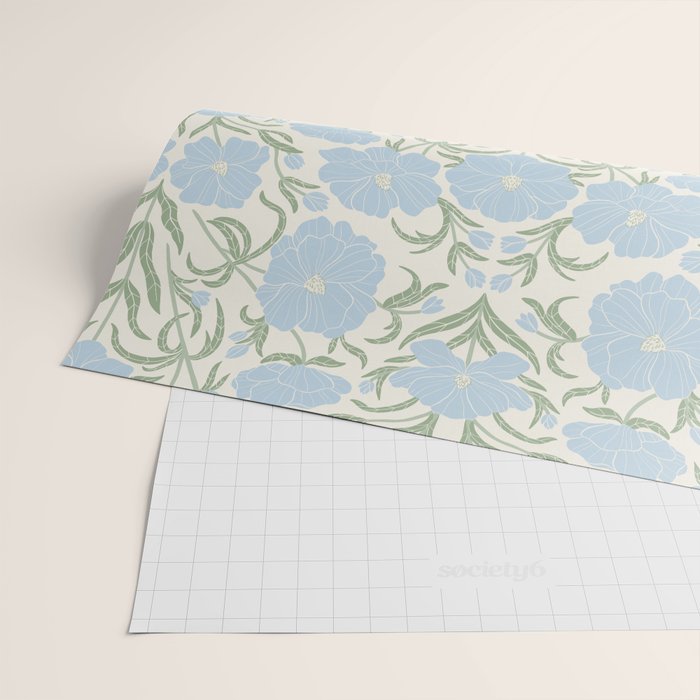Retro boho flowers - light blue peonies -pastel floral block print Wrapping Paper Gallery Image 2