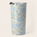 Retro boho flowers - light blue peonies -pastel floral block print Travel Mug Gallery Image 3