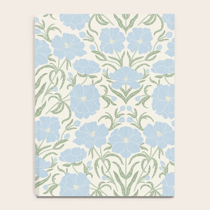 Retro boho flowers - light blue peonies -pastel floral block print Notebook Gallery Image 4