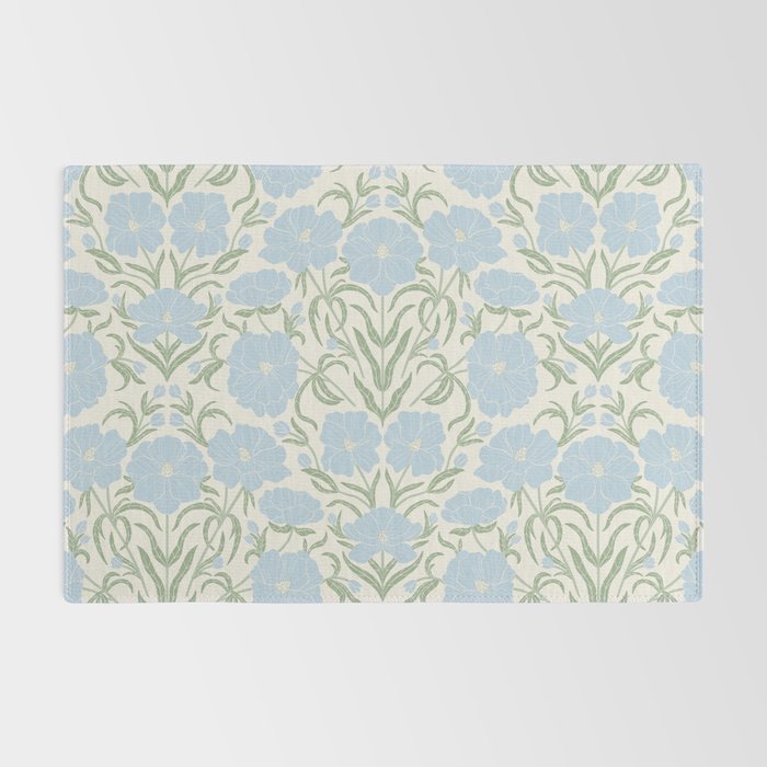 Retro boho flowers - light blue peonies -pastel floral block print Rug Gallery Image 2