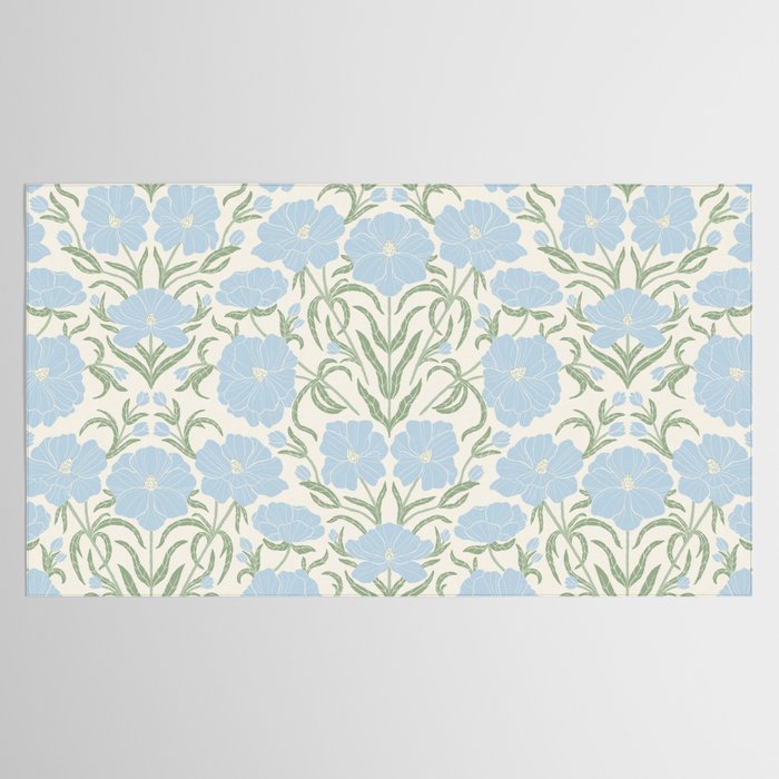 Retro boho flowers - light blue peonies -pastel floral block print Tablecloth Gallery Image 2