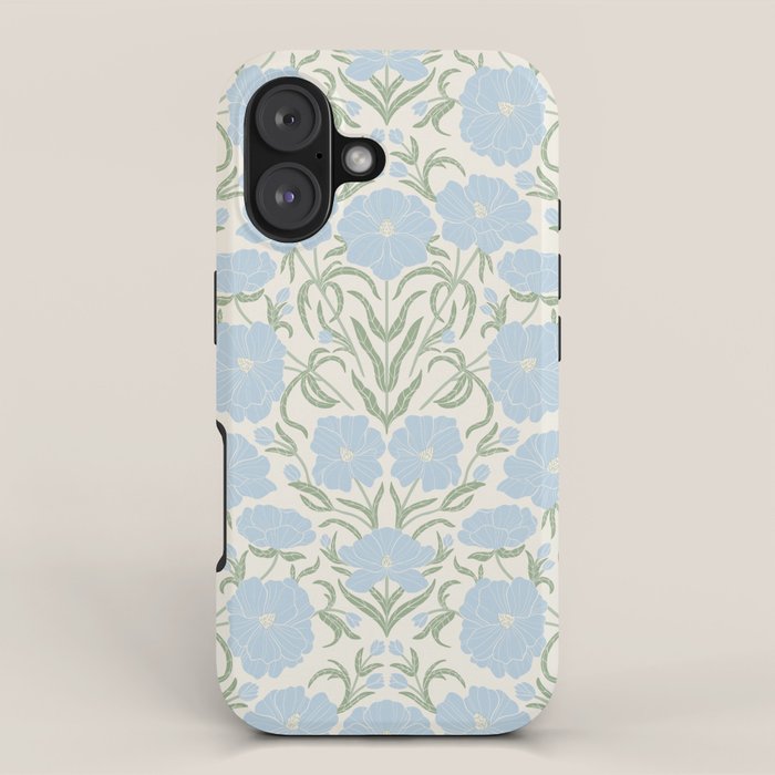 Retro boho flowers - light blue peonies -pastel floral block print iPhone Case Gallery Image 1