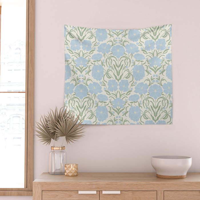 Retro boho flowers - light blue peonies -pastel floral block print Wall Tapestry Gallery Image 2