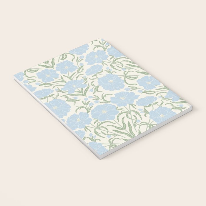 Retro boho flowers - light blue peonies -pastel floral block print Notebook Gallery Image 3