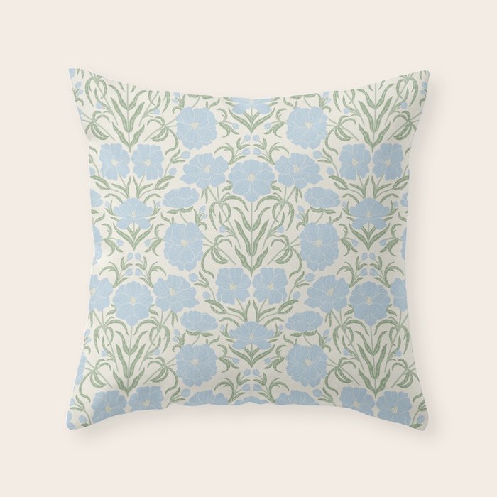 Retro boho flowers - light blue peonies -pastel floral block print Throw Pillow Gallery Image 6