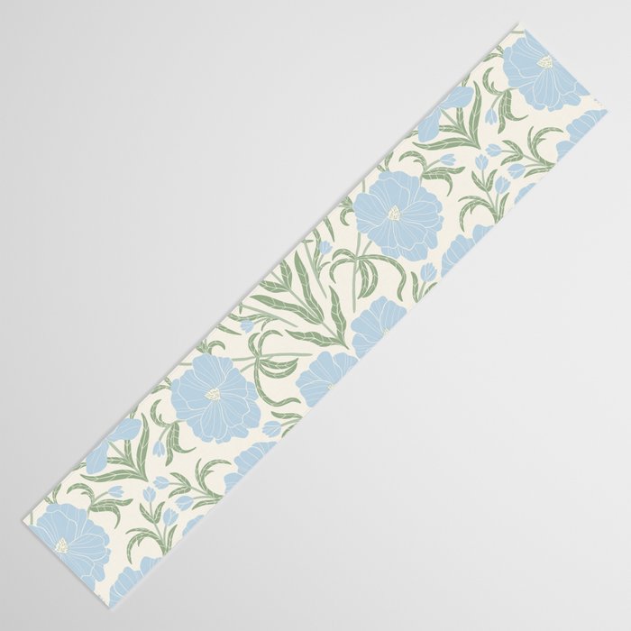 Retro boho flowers - light blue peonies -pastel floral block print Table Runner Gallery Image 3