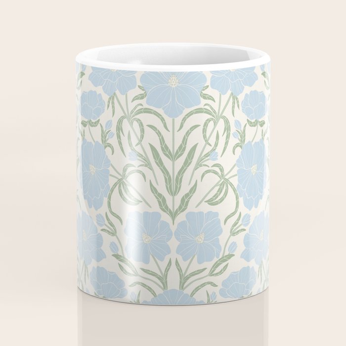 Retro boho flowers - light blue peonies -pastel floral block print Coffee Mug Gallery Image 4