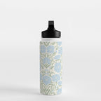 Retro boho flowers - light blue peonies -pastel floral block print Water Bottle Gallery Image 3