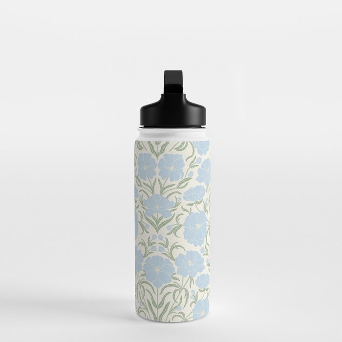 Retro boho flowers - light blue peonies -pastel floral block print Water Bottle Gallery Image 3
