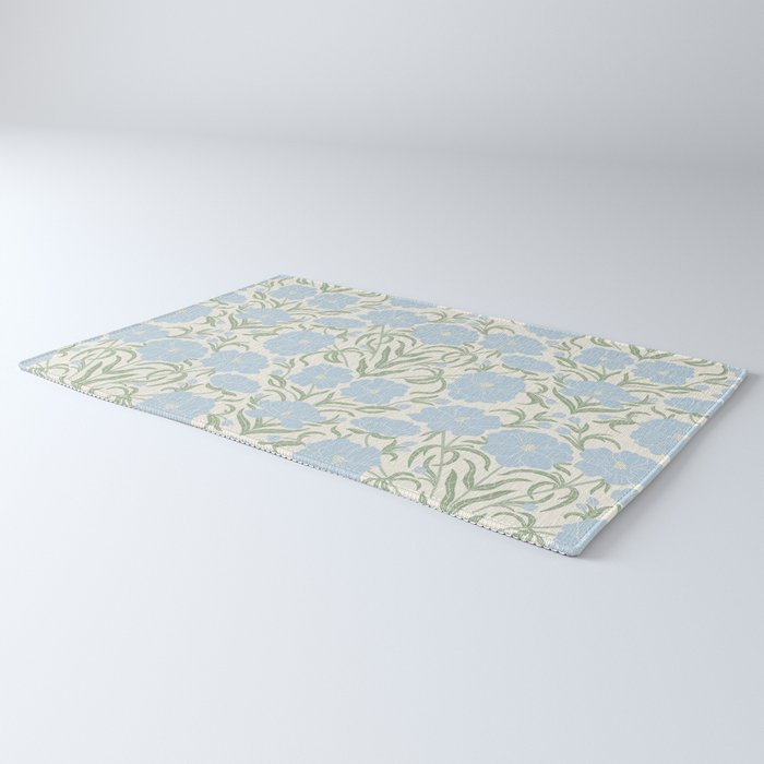 Retro boho flowers - light blue peonies -pastel floral block print Rug Gallery Image 3