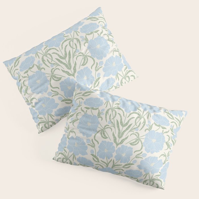 Retro boho flowers - light blue peonies -pastel floral block print Pillow Sham Gallery Image 3