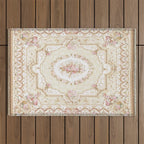 Antique French 19th Century Aubusson Rose Floral Outdoor Rug Gallery Image 1