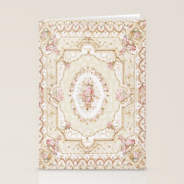 Antique French 19th Century Aubusson Rose Floral Stationery Card Gallery Image 1