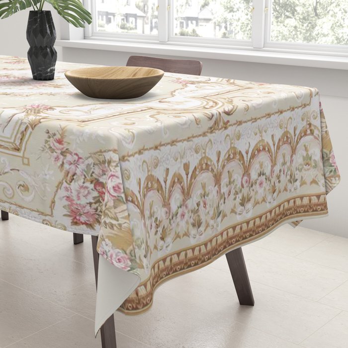 Antique French 19th Century Aubusson Rose Floral Tablecloth Gallery Image 3