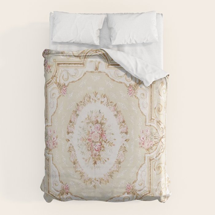 Antique French 19th Century Aubusson Rose Floral Duvet Cover Gallery Image 6
