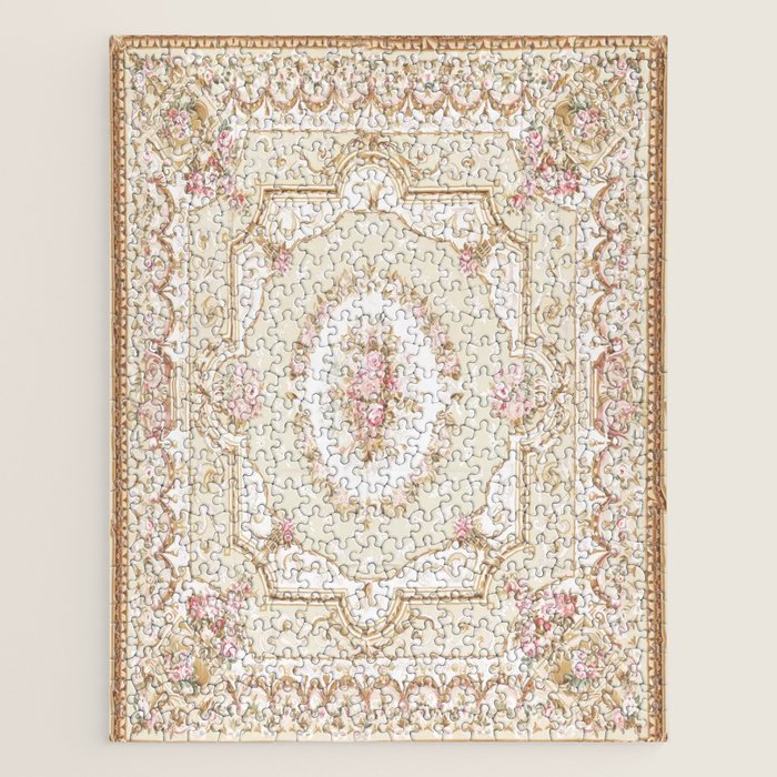Antique French 19th Century Aubusson Rose Floral Jigsaw Puzzle Gallery Image 1