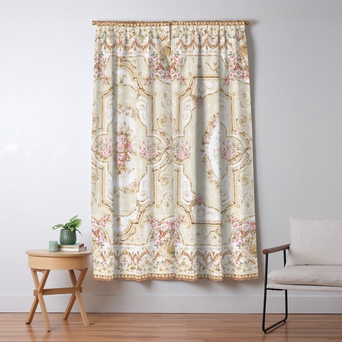 Antique French 19th Century Aubusson Rose Floral Window Curtain Gallery Image 5