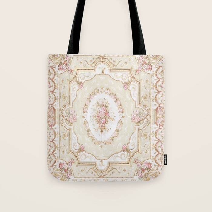 Antique French 19th Century Aubusson Rose Floral Tote Bag Gallery Image 1
