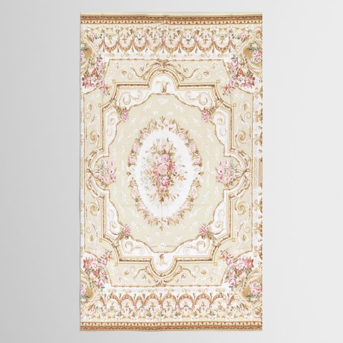 Antique French 19th Century Aubusson Rose Floral Tablecloth Gallery Image 2
