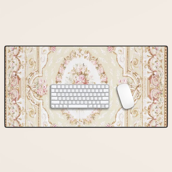 Antique French 19th Century Aubusson Rose Floral Desk Mat Gallery Image 1