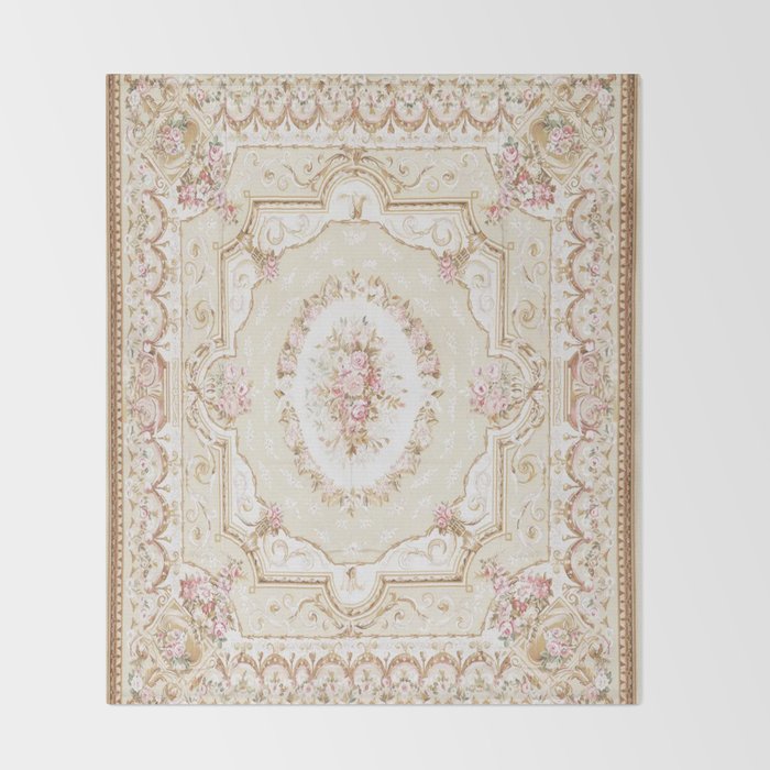 Antique French 19th Century Aubusson Rose Floral Throw Blanket Gallery Image 2